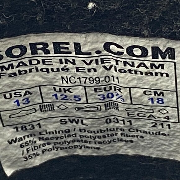 Sorel Snow Boots Insulated 1831 Removable Liners Youth 13 NC1799-011 Black - Picture 9 of 14